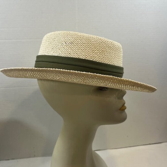 Natural Fiber Straw Fedora Casual Sun Hat w/Pleated Green Band - Picture 3 of 15